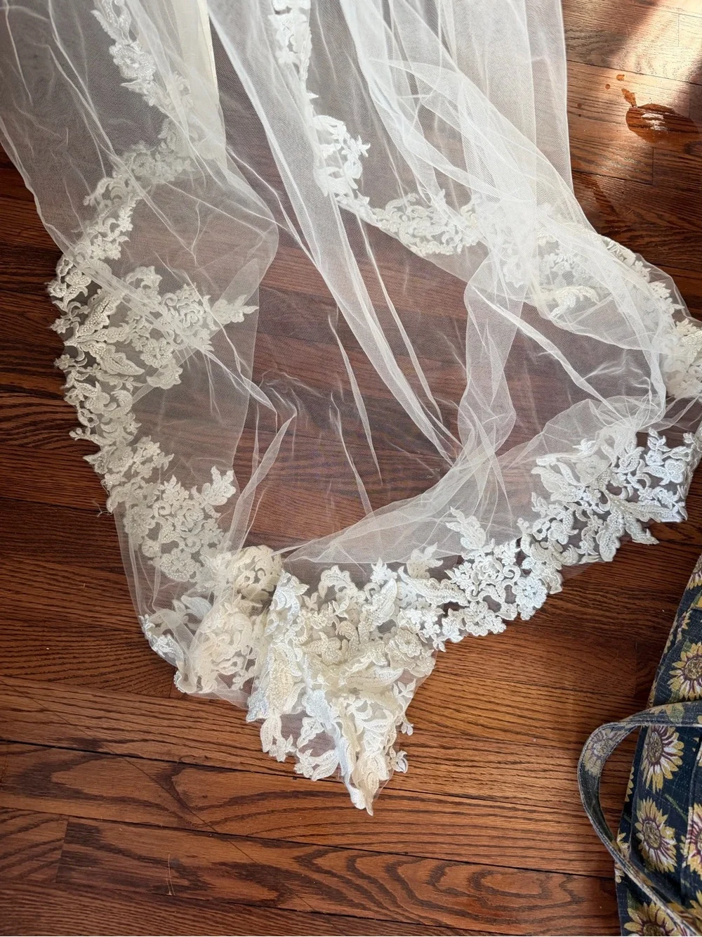 Elegant Lace-Edged White Bridal Veil with Cathedral Train